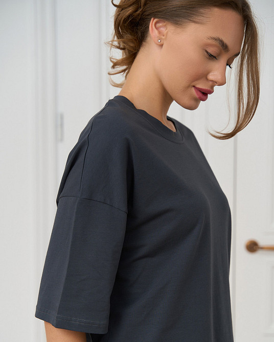 Футболка жіноча оверсайз кругла горло Nicoletta — Темно-сіра L Київ - фото 3