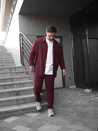 Мужской летний костюм Casual рубашка и штаны Оверсайз жатка весна лето SANE бордовый XL Одесса