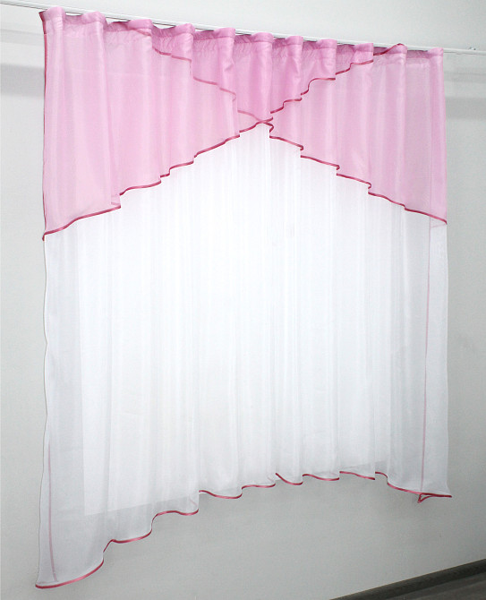 Кухонная занавеска VR-Textil № 00к белый с розовым 270х170 см (59-846) Киев - изображение 2