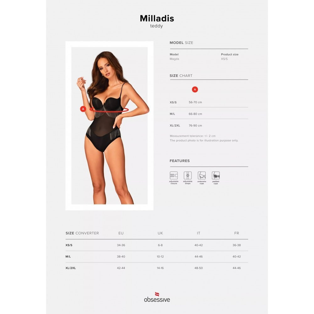 Боди Obsessive MILLADIS с серебрянными подвесками, черный, XS/S Sex Aura Киев - изображение 4