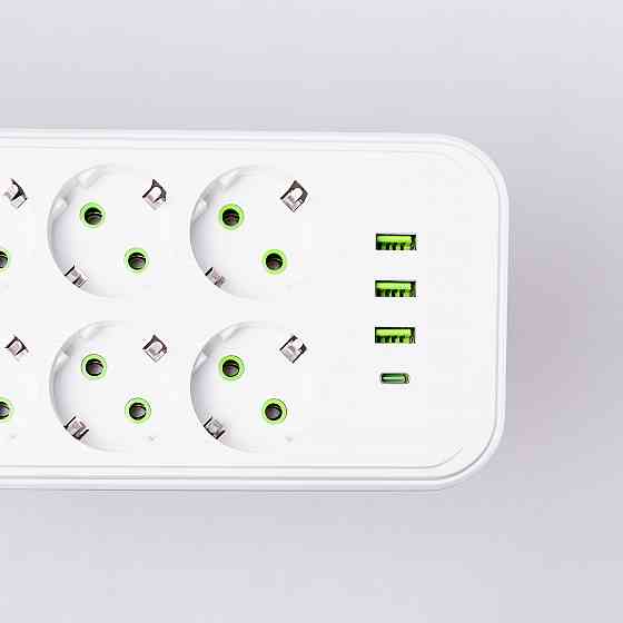 Сетевой фильтр 2.8 м удлинитель на 8 розеток с 3 USB 1 Type-C и кнопкой отключения F20U Белый HP-5-27 Киев