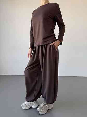 Женский повседневный прогулочный костюм двойка: кофта и брюки турецкая двунить Коричневый, 42/44 Одесса