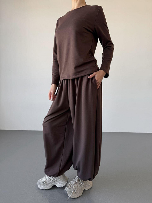 Женский повседневный прогулочный костюм двойка: кофта и брюки турецкая двунить Коричневый, 42/44 Одесса - изображение 2