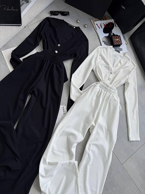 Женский базовый костюм двойка: боди и брюки из ангоры рубчик Молочный, 42/46 Одесса - изображение 1