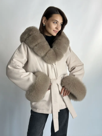 Пончо женское с мехом капюшон и манжеты Бежевый 50/52 Харьков
