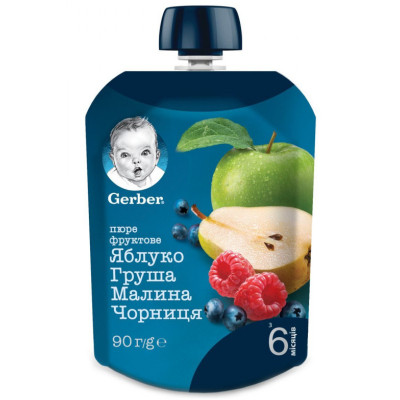 Детское пюре Gerber яблоко, груша, малина, черника, 90 г (7613036345484) Винница - изображение 1