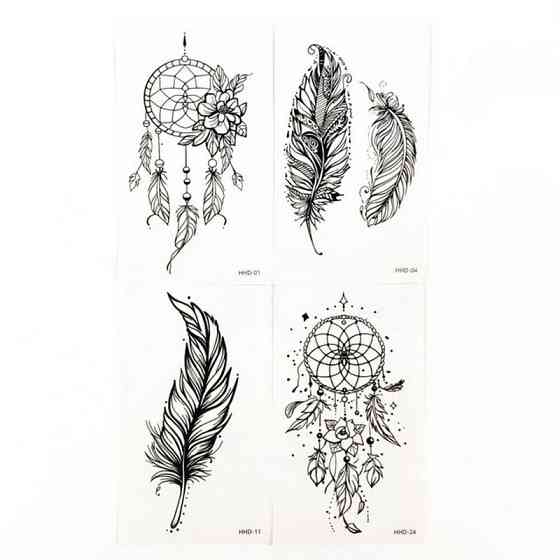 Набір тимчасових тату "Ловці снів та пір'я" black-tattoo-mini-set-dre із 4 чорних по 9,5 х 5,5 см Вінниця