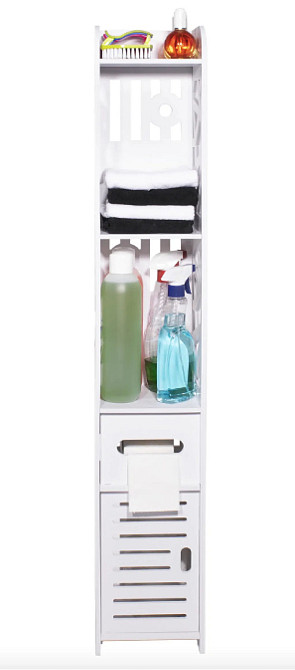 Підлогова шафа пенал Leobert Cubic 120 см для ванної кімнати вузька меблі з полицями та дверцятами Київ - фото 4