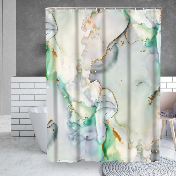 Шторка для ванної та душу 180x180 см водостійка, шторка для ванної кімнати з кільцями і гачками, мармурово-зелений принт Кам'янець-Подільський