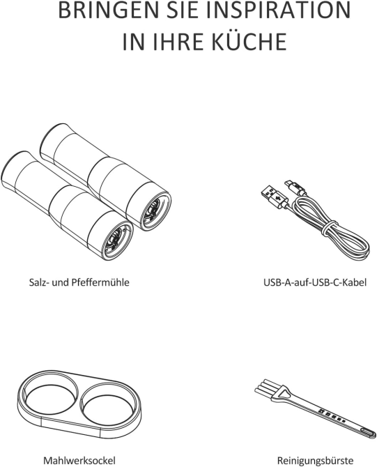 Набір електричних млинків TOMEEM для солі та перцю 2 шт., USB-C, LED-дисплей, 5 рівнів помелу, 500 мАг, чорні Київ - фото 9