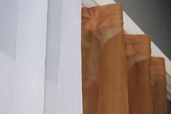 Кухонные шторы VR-Textil № 017к комбинированные с подвязками коричневый с белым 265х170 см (50-021) Киев