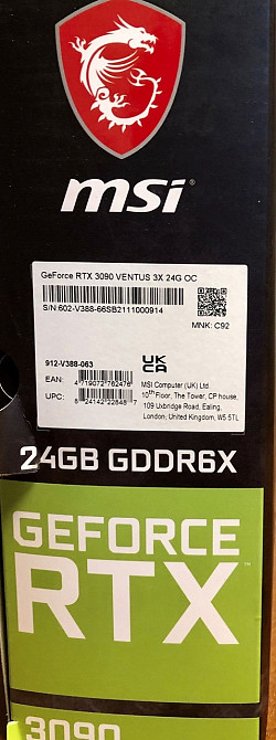 Нові MSI 3090 Ventus 3x 24G OC відеокарта. Київ - фото 1