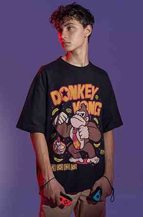 Футболка з аніме принтом Донкей Конг Сізес С оверсайз (S/M/L) Чорний AnimeJ0856 Дніпро