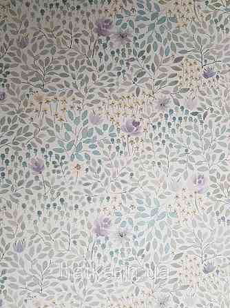 Шпалери флізелінові дитячі еко Lutece Tartine et Chocolat ніжні квіти бузкові листочки сірі блакитні Київ
