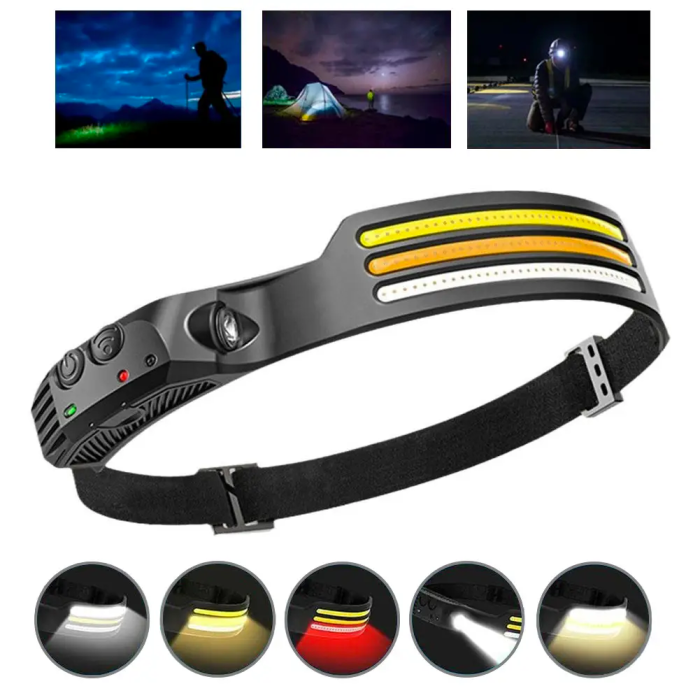 Налобный аккумуляторный фонарь с датчиком движения и 3 светодиодами и красным светом Винница - изображение 3