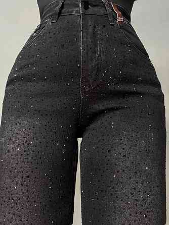 Джинсы женские Allure 1136-26 палаццо ровные со стразами черные, черный, 26, 26, 66 см, 95 см Киев