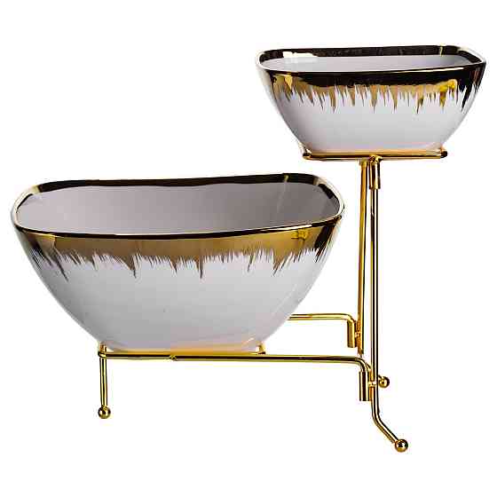 Фруктовниця на 2 яруси фуршетна стійка для закусок 31×23×25 (см) цукерниця Біла з золотом 2558-1 Київ