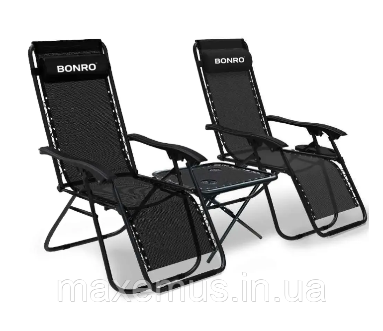 Набор шезлонгов 2 шт и столик Bonro SP167A садовые лежаки для отдыха и террасы черный Мостиська - фото 4