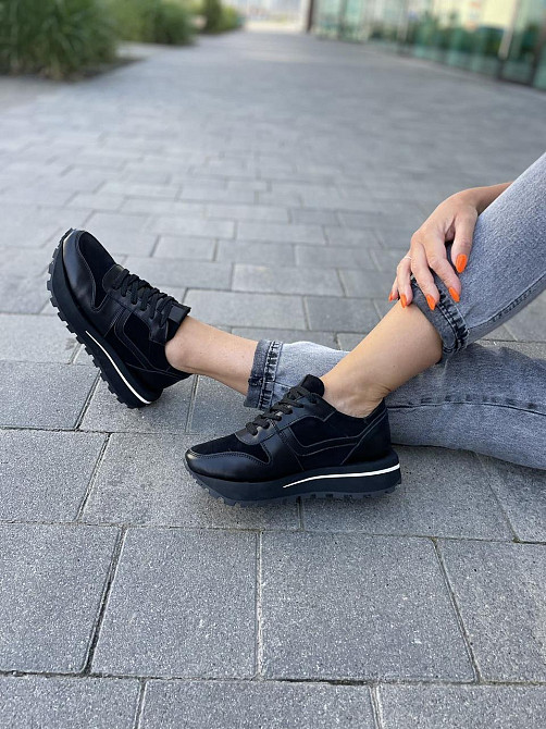 Molly Кроссовки женские MOLLY черные натуральная кожа+замша весна-осень 37р.38р.39р. (5237) Коломия - фото 6