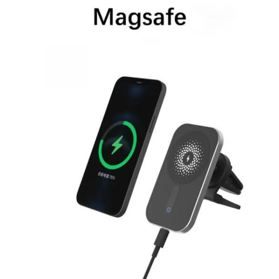 Магнітний автотримач із бездротовою зарядкою MagSafe/Qi 15 Вт, алюміній + ABS, для iPhone та смартфонів Київ