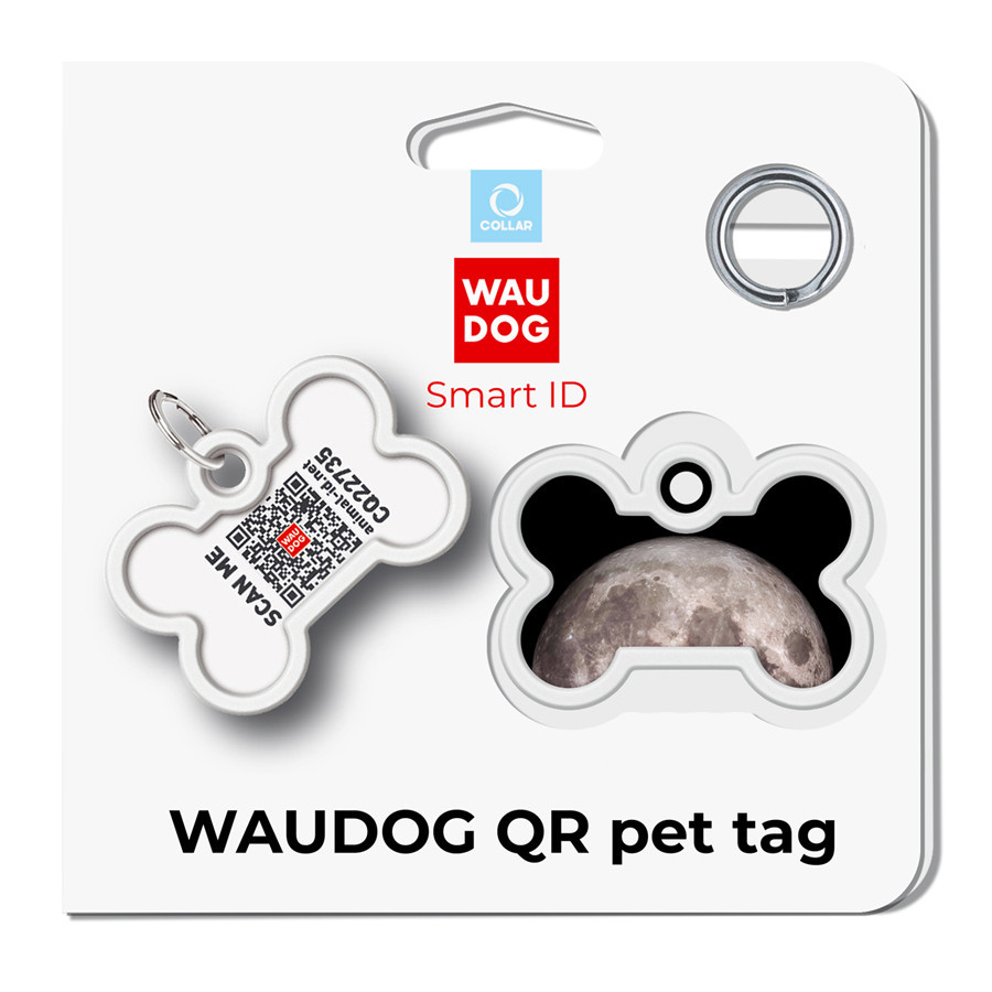 Адресник для собак і котів металевий WAUDOG Smart ID з QR паспортом, малюнок "Місяць", кістка, Д 40 мм, Ш 28 мм Київ - фото 5