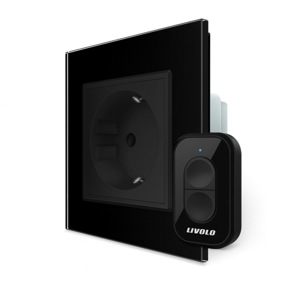 Радіокерована (дистанційна) розетка з пультом LIVOLO, чорна, з заземленням та захисними шторками, керування зі смартфона, Alexa, Google Home, 16А 230В Коломия