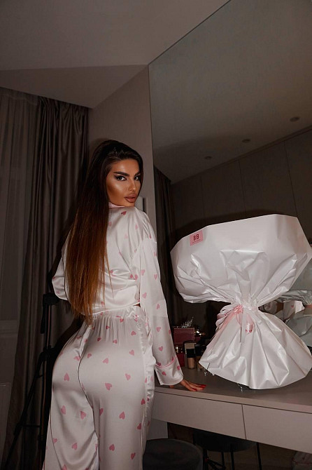 Женская пижама двойка с сердечками из шелка армани Белый 2, 40/42 Одесса - изображение 2