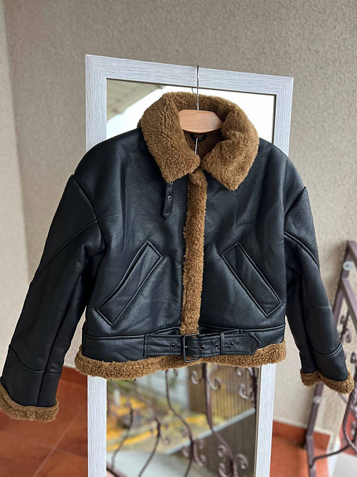 Дублянка жіноча Aftf Basic 2437 коротка авіатор на блискавці з коричневим хутром екошкіра чорна, чорний, L Київ - фото 19