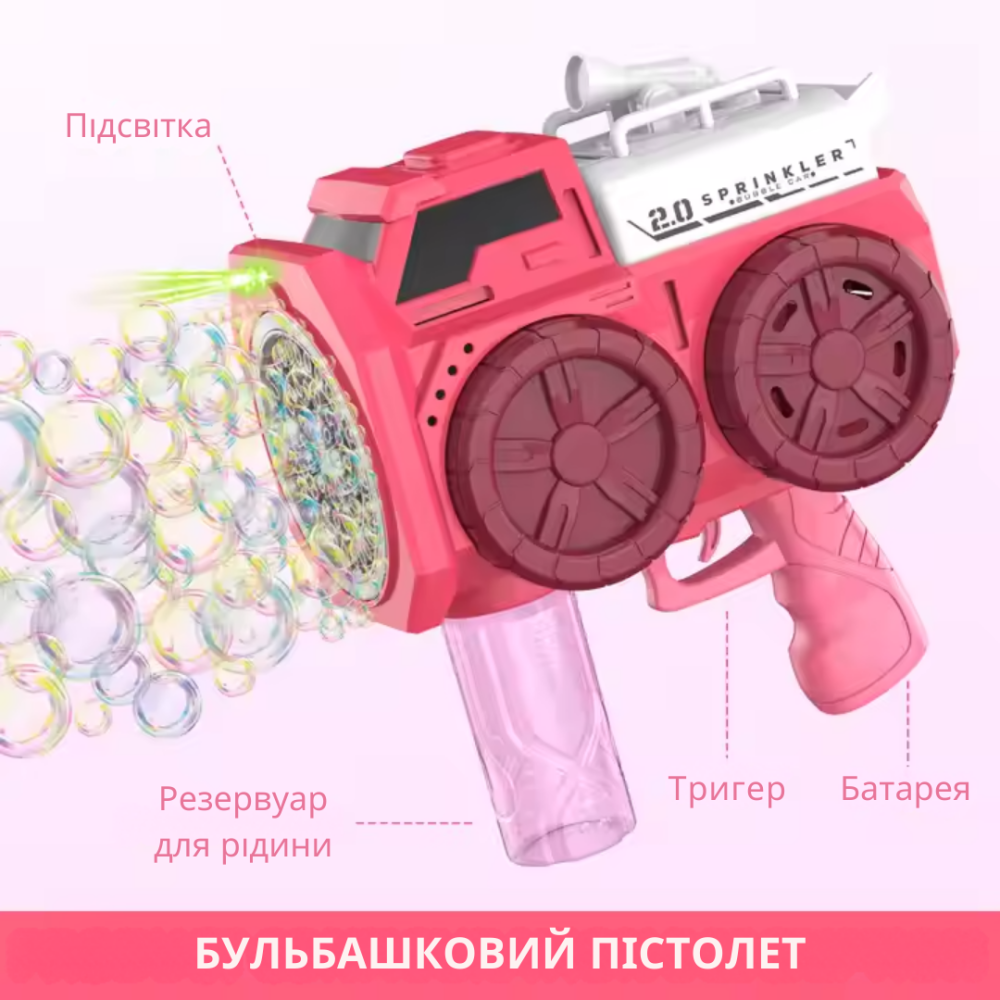 Мыльные пузыри для детей, пистолет для мыльных пузырей с подсветкой, игрушечный генератор пузырей, розовый Каменец-Подольский - изображение 4