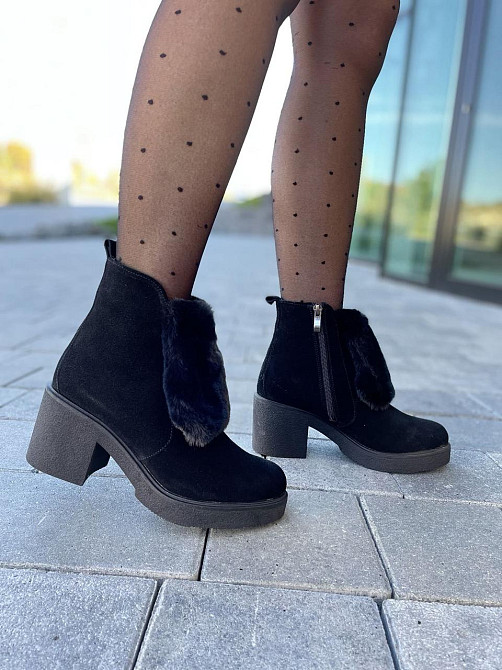 Женские черевики D and V черные натуральная замша зима высота 12см каблук 7см размер 37р.39р.40 Коломыя - изображение 8