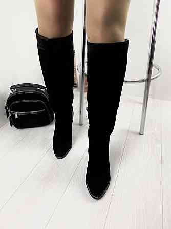 Nivelle Чоботи жіночі NIVELLE чорні замша натуральна высота 38см обхват 34-36см каблук 10см (80 Коломия