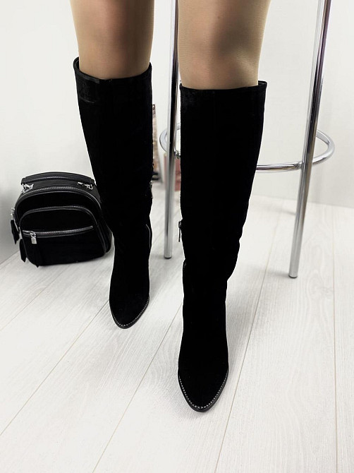 Nivelle Чоботи жіночі NIVELLE чорні замша натуральна высота 38см обхват 34-36см каблук 10см (80 Коломия - фото 5