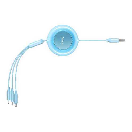 Кабель Baseus Bright Mirror 2 Series Retractable 3-in-1 Fast Charging  Data Cable USB to M+L+C 3.5A 1.1m Sky Blue Київ