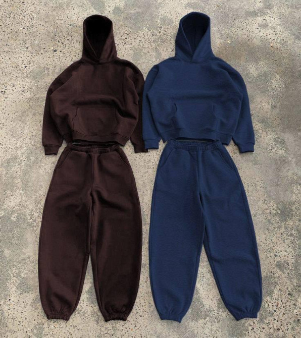 Женский утепленный оверсайз костюм двойка трехнитка на флисе + рибана Синий, 42/46 Одесса - изображение 1