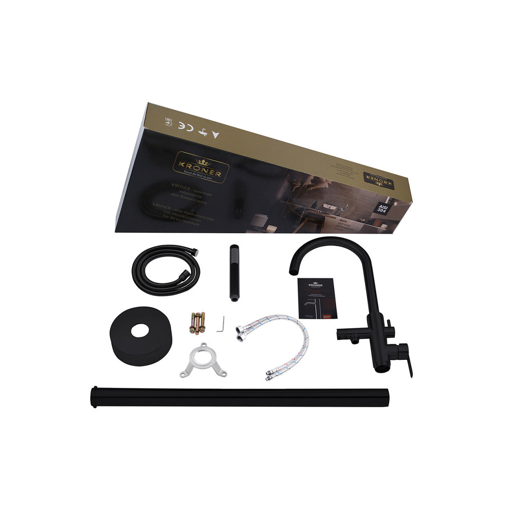 Змішувач для ванни підлоговий Kroner KRP Edelstahl Klassisch - SCH077 з душовим гарнітуром, чорний/матовий Київ - фото 8