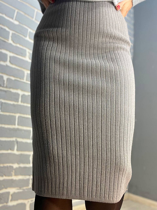 Женская юбка My fashion 478 вязка широкий рубчик разрез средняя длина, серый, 44-48 Киев - изображение 3
