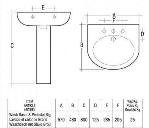 Комплект раковина + ніжка RAK Ceramics Cynthia Wash Basin (57 см) Чорний Вінниця