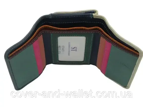 Маленький жіночий шкіряний гаманець біло-синього кольору з монетницею ST Leather 403 Київ - фото 9