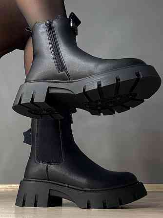 Ботинки женские Hengji 5130 челси высокие утепленные кожаные черные, 39, 24,5 см Киев