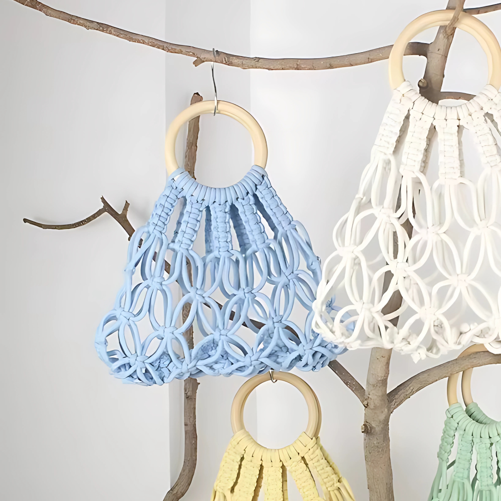 Набор макраме для ручного вязания ажурной плетёной сумки 29х26 см для рукоделия и творчества цвет голубой Каменец-Подольский - изображение 3