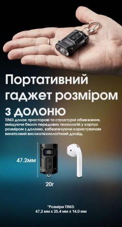 Ліхтар брелок Nitecore TINI 3 2xNiteLab UHE LED 600 лм USB-C (5 режимів) Чорний Вінниця