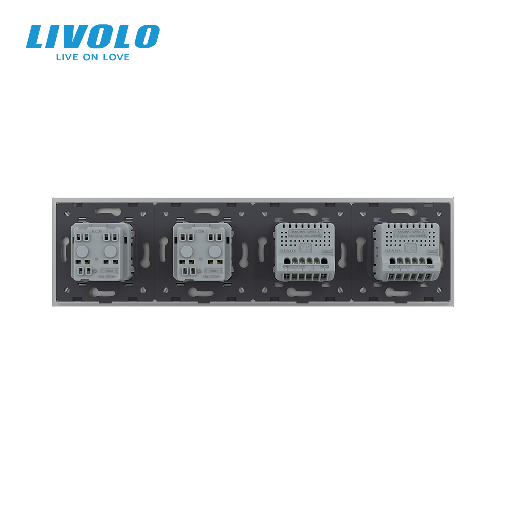 LIVOLO Сенсорний вимикач 4 сенсора (2-2) 2 розетки Livolo сірий скло (VL-C702/C702/C7C2EU-15) Коломия - фото 5