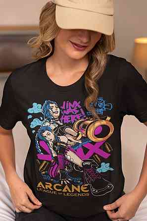 Футболка для хлопчика з аніме принтом Джінкс Аркане Джапанесе Аніме оверсайз (зріст від 165 до 180) Чорний AnimeJ0078m Дніпро