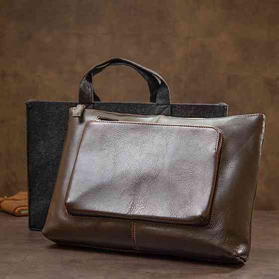 Шкіряна чоловіча прямокутна сумка для ноутбука GRANDE PELLE 11438 Коричневий Київ