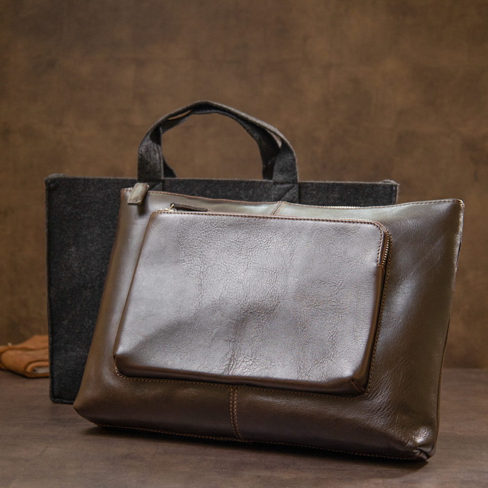 Кожаная мужская прямоугольная сумка для ноутбука GRANDE PELLE 11438 Коричневый Киев - изображение 1