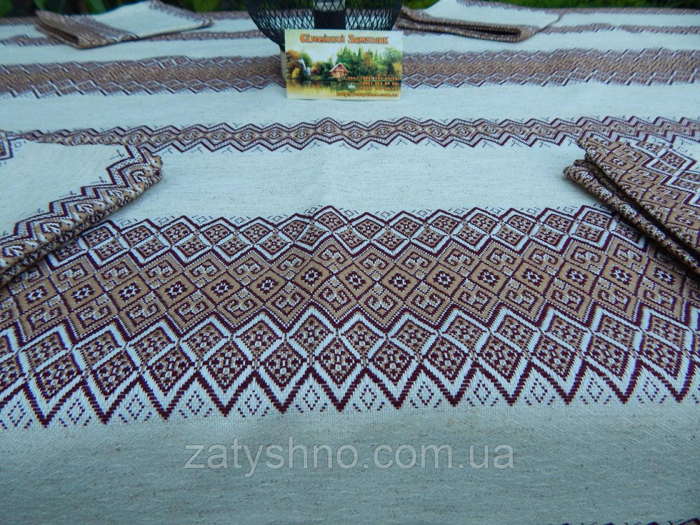 Коричнева скатертина з сетами на льону Київ - фото 1