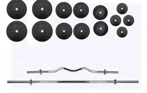 Штанга набірна на 125 кг + W-подібний гриф Гантелі, гирі, штанги та диски ударостійкий пластик Київ