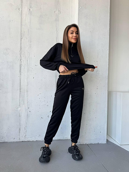 Жіночий повсякденний костюм-двійка: кофта та штани двохнитка-петля Чорний, 46 Одеса - фото 7