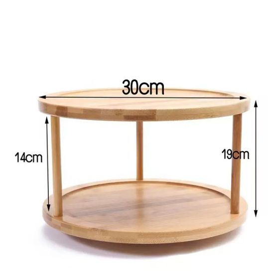 Полиця бамбукова двоярусна кругла кругла, що крутиться, полиця з бамбука( діаметр 30см, висота 20см) Кам'янець-Подільський