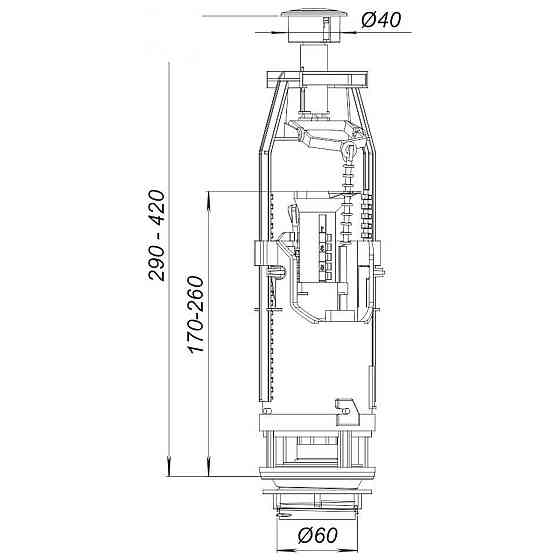 Комплект арматуры для сливного бачка с боковой подачей воды 1/2″, с двумя режимами слива АБк2-01 (000028330) Киев